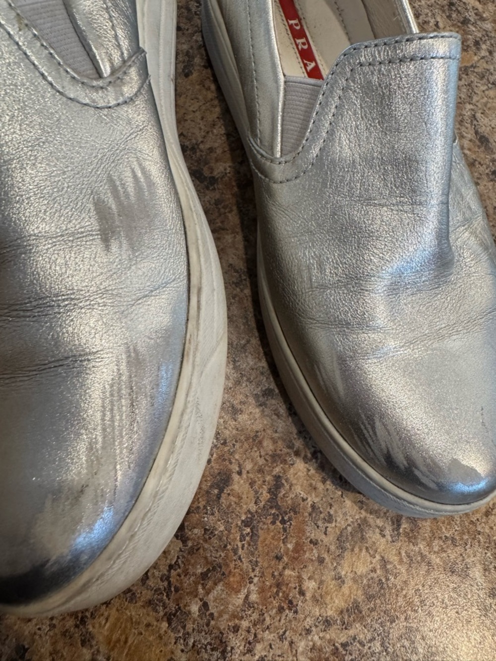 Prada Metallic Silver leather women's size US 7 37 slip-on sneaker - Picture 11 of 11